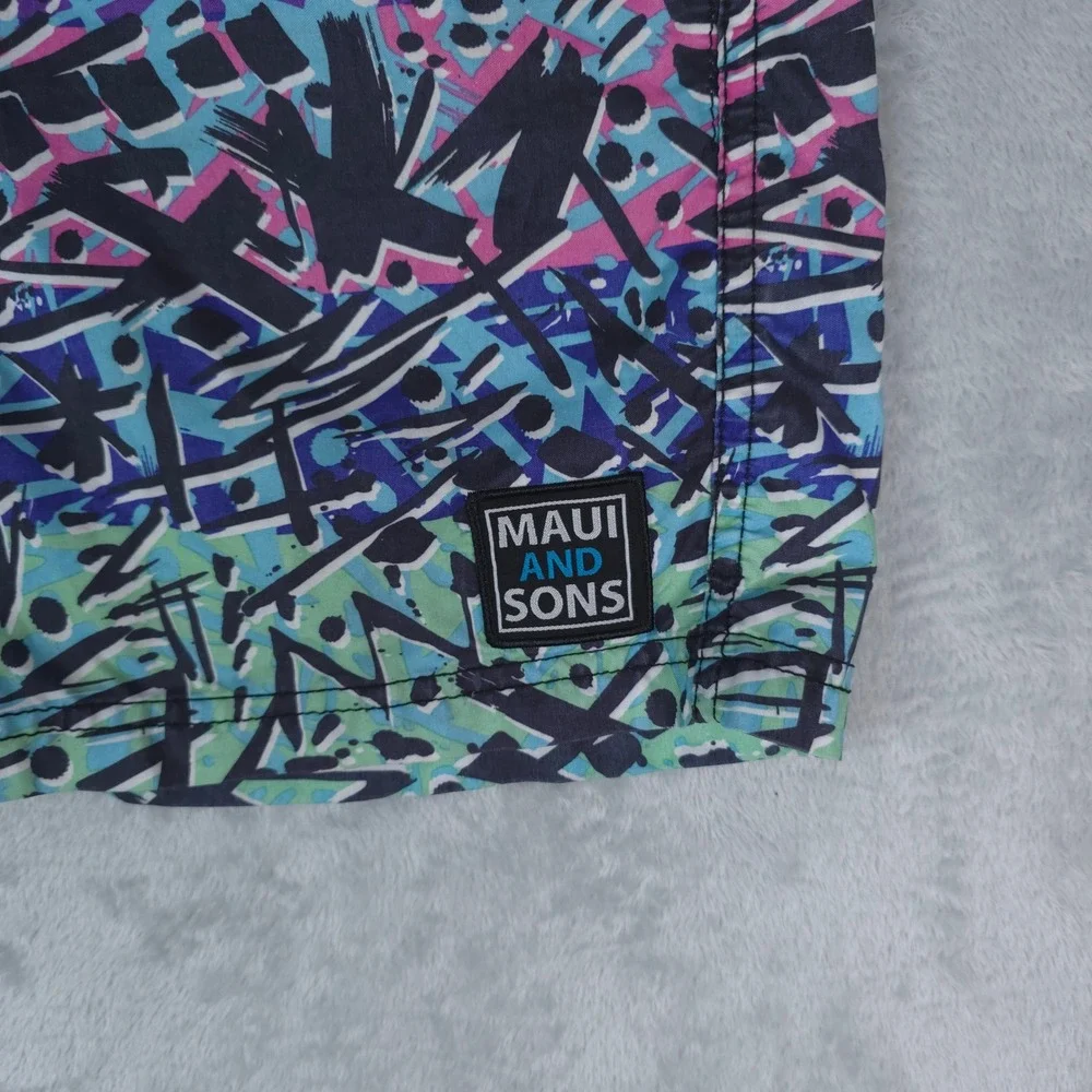 Maui and Sons Swim Trunks Mens Small Multicolor Retro Abstract Surf Board Shorts